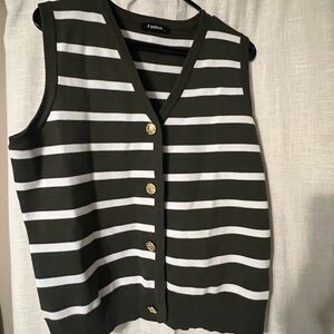 Striped Sleeveless Knit Top - Green and White